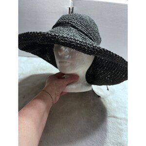 Preston & York Wide Brim Sun Hat Crocheted Straw Look One Size Grey